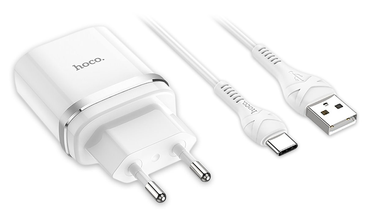зарядное устройство с быстрой зарядкой Hoco C12Q Smart QC3.0 charger + Type-C cable white