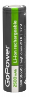 высокотоковый аккумулятор GoPower IMR18650 20A 2500mAh без защиты