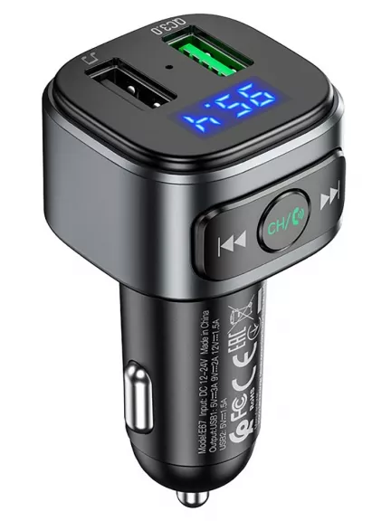 FM трансмитер с bluetooth Hoco E67 Fighter QC3.0 car BT FM transmitter