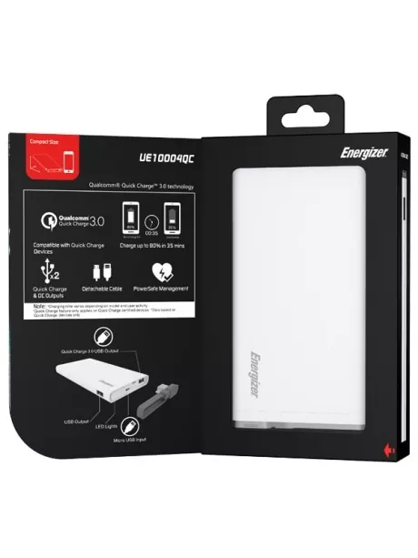 Портативное зарядное устройство Energizer Power Bank UE10004QC 10000 mAh QC 3.0 white