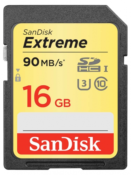карта памяти SanDisk 16Gb SDHC Class 10 Extreme UHS-I (U3) 90MB/s 