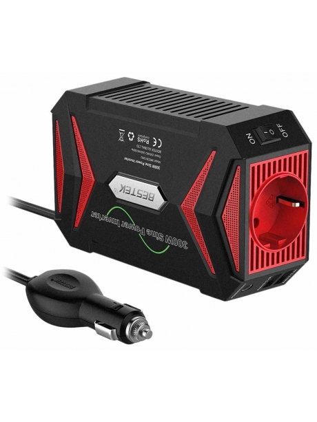 автомобильный инвертор с чистым синусом Bestek 300W Car Inverter (Pure sine wave inverter) MRZ3013HU black red