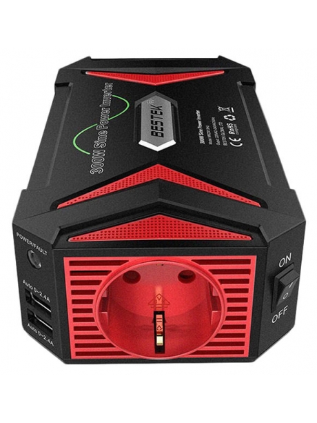 автомобильный инвертор с чистым синусом Bestek 300W Car Inverter (Pure sine wave inverter) MRZ3013HU black red
