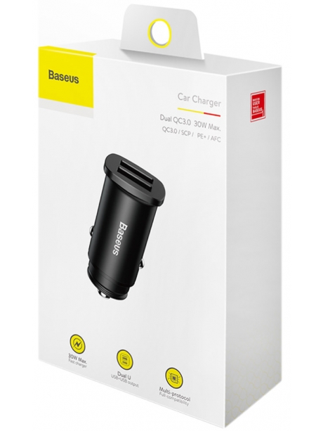 автомобильное зарядное устройство Baseus Square metal A+A 30W  Dual QC3.0 black