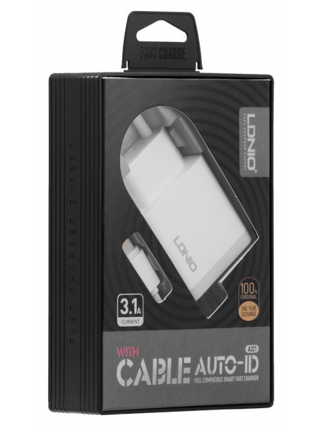 зарядное устройство LDNIO A321 2USB*3,1A + кабель micro USB white