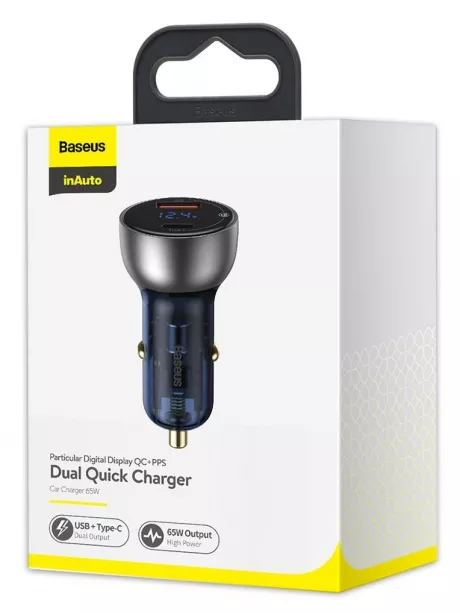 автомобильное зарядное устройство 65 Вт Baseus Particular Digital Display QC+PPS Dual Quick Charger Car Charger grey