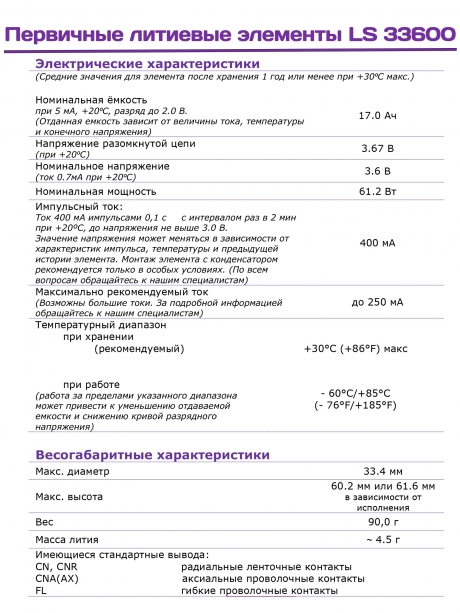 батарейка Saft LS 33600 (D) 