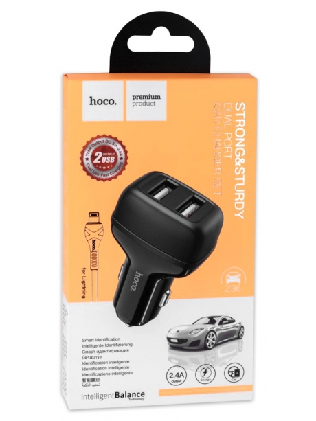 автомобильное зарядное устройство Hoco Z36 Leader 2USB 2.4A + lightning cable black