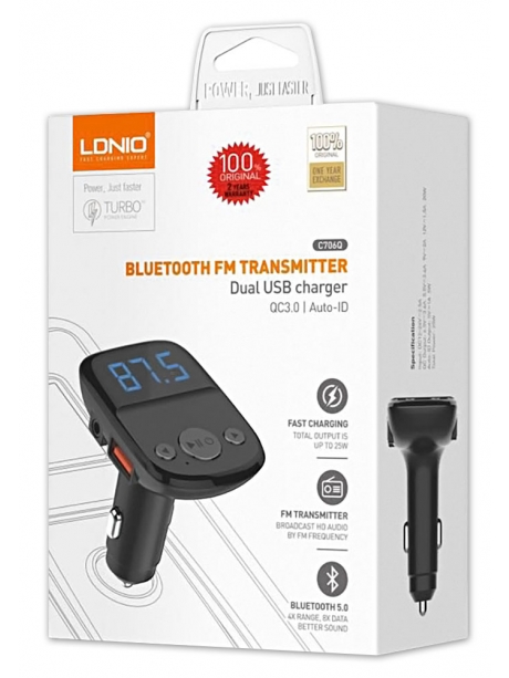 автомобильная зарядка с Bluetooth FM трансмитером LDNIO C706Q black