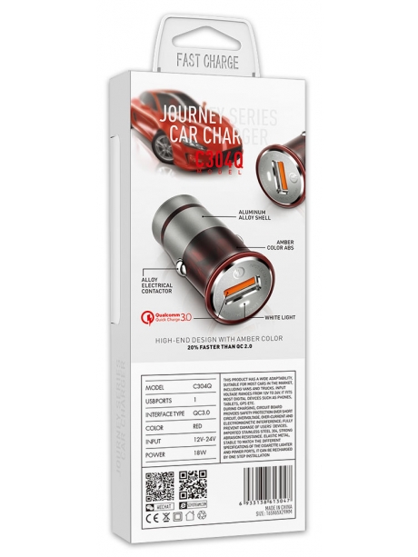 автомобильное зарядное устройство LDNIO C304Q 1USB QC3.0 + micro cable grey/red