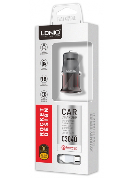 автомобильное зарядное устройство LDNIO C304Q 1USB QC3.0 + micro cable grey/red