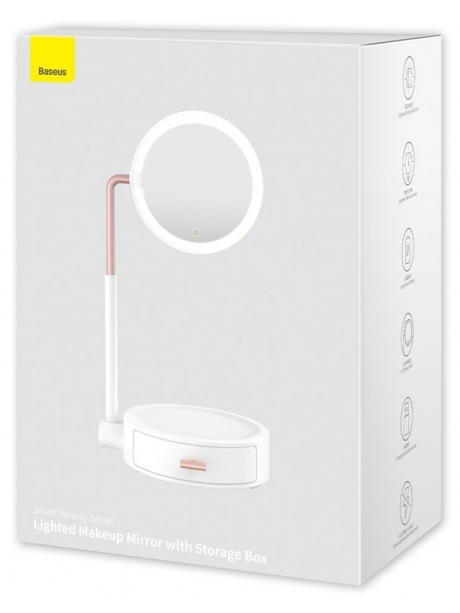 настольное зеркало с подсветкой Baseus Smart Beauty Series Lighted Makeup Mirror with Storage Box white