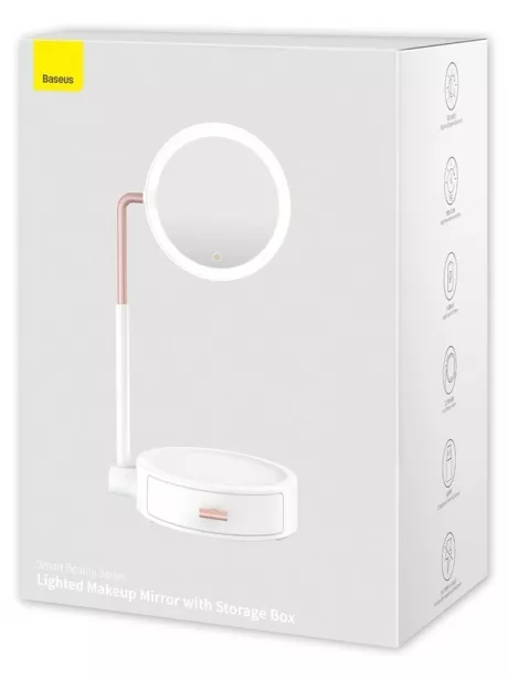 настольное зеркало с подсветкой Baseus Smart Beauty Series Lighted Makeup Mirror with Storage Box white