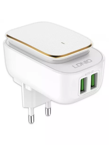 зарядное устройство с ночником LDNIO A2205 Touch LED lamp and 2 USB charger white gold