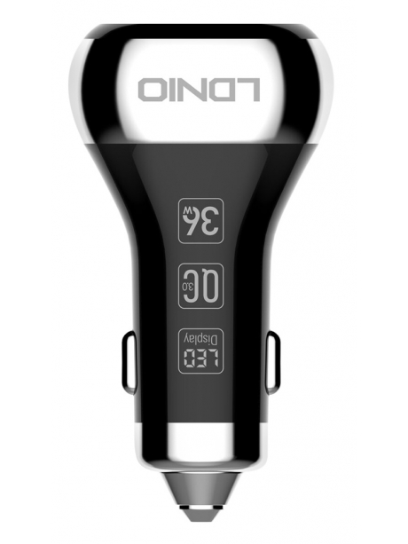 автомобильное зарядное устройство LDNIO АЗУ C2 2USB QC3.0  Fast Charger LED Display + micro cable black