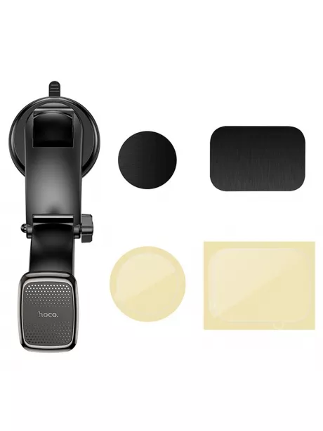 держатель на присоске со складной штангой Hoco CA107 Center console magnetic car holder black metal gray