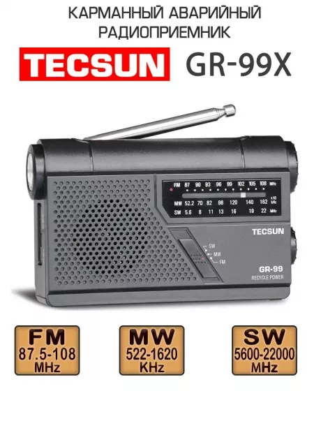 радиоприемник с динамо-генератором Tecsun GR-99 (export version) black