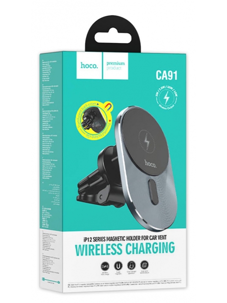 магнитный держатель с беспроводной зарядкой Hoco CA91 Magic magnetic wireless fast charging car holder gray