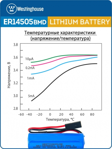 батарейки 3.6 В с коннектором Dupont 2,54 (BLS-2) Westinghouse ER 14505BMD1 (AA) connector 5шт. 