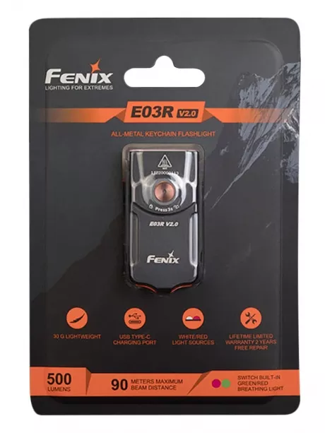 светодиодный фонарь брелок Fenix E03R EDC V2.0 grey