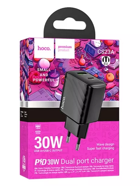 быстрое зарядное устройство Hoco CS23A Sunlight dual port PD30W+QC3.0 charger black