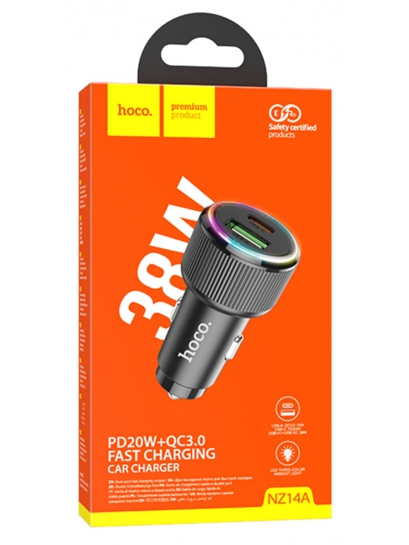 зарядка для телефона в машину с Power Delivery Hoco NZ14A Guerrero PD20W+QC3.0 car charger black