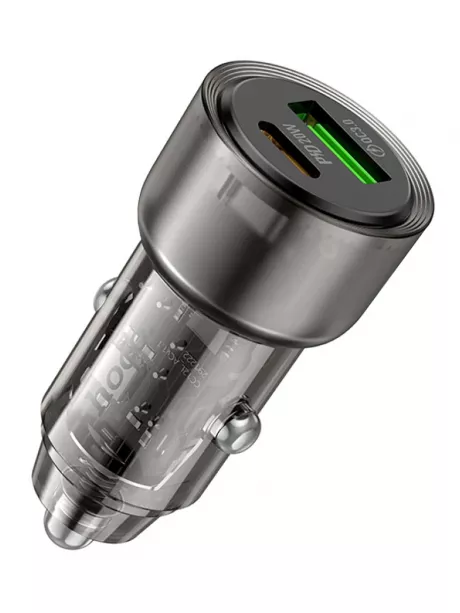 зарядка для телефона в машину Hoco Z52 Spacious PD38W(1C1A) car charger transparent black