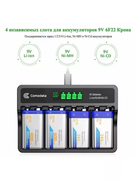 зарядное устройство для аккумуляторов 9V Comodata CH-2 черный