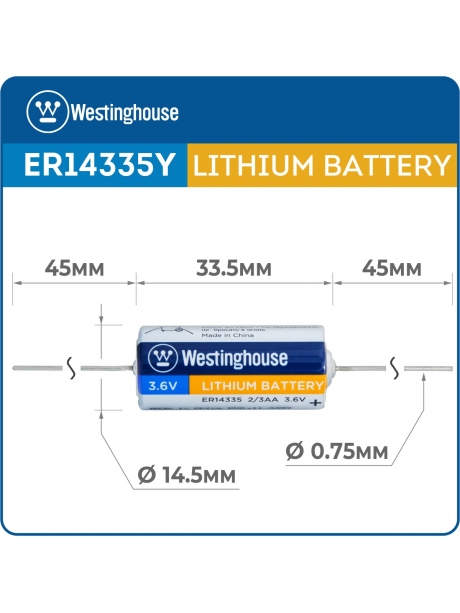 литиевые батарейки 3.6v Westinghouse ER 14335Y (2/3AA) axial wires 15шт. 