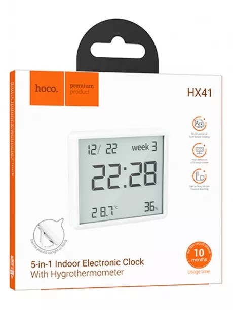 электронные часы с гигротермометром Hoco HX41 white