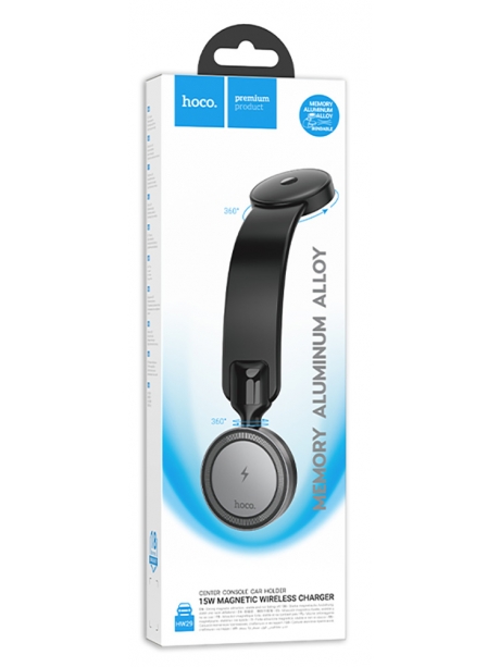 держатель для телефона с беспроводной зарядкой Hoco HW29 Totem ring magnetic wireless fast charging car holder black/metal gray