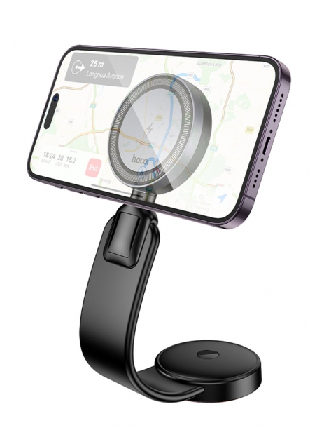 держатель для телефона с беспроводной зарядкой Hoco HW29 Totem ring magnetic wireless fast charging car holder black/metal gray