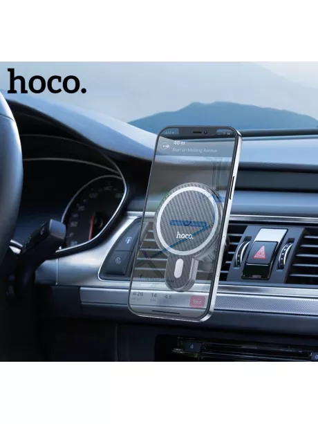 держатель с беспроводной зарядкой MagSafe Hoco CA85 Ultra-fast magnetic wireless charging car holder black