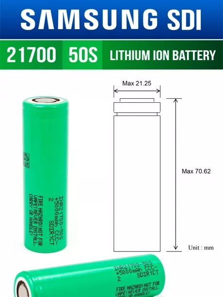 литиевый высокотоковый аккумулятор без защиты Samsung INR21700-50S 50шт. 
