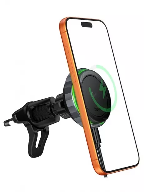 держатель на решетку с беспроводной зарядкой Hoco HW37 Craft QI2.2 magnetic wireless fast charging car holder black